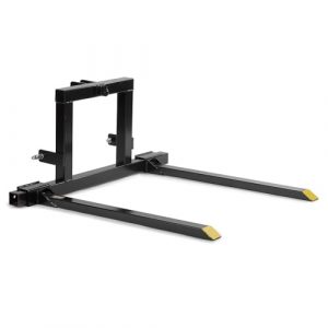 Titan Attachments 3 Point Pallet Fork Frame, Cat 1 Quick Hitch Compatible, 28"-45" Adjustable Fork Width, 1,500 LB Capacity, 3/8" Tow Hook Included