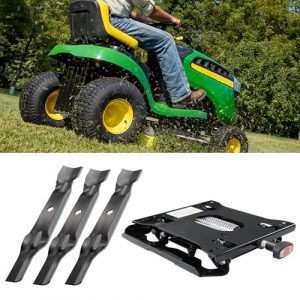 ELITEWILL Universal Seat Suspension for Zero Turn Mower and 3Pcs Mower Blades Set Mulching Blade Fit for Most 48 Inch John Deere Lawn Mowers Replaces Lawn Mower Parts