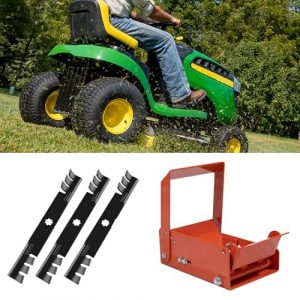 ELITEWILL Lawn Mower Wheel Power Locker Caster Tire Lock and 3pcs Lawn Mower Blades Mower Parts with 48" Deck Fit for John Deere D140 Lawn Tractors D150 D160 D155