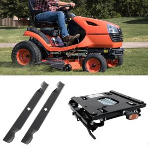 ELITEWILL Seat Suspension for Zero Turn Mower W/Seat Slider and 2pcs Lawn Mower Blades Mower Parts Fit for 42in Craftsman Husqvarna Poulan Lawn Mowers