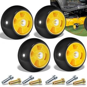 4 Pack AM125172 Plastic Deck Gauge Wheel Kit for John Deere 48", 54", 60", 62“, 72" Deck Lawn Tractor Mowers Wheel Kit, AM124706, 210-300, Yellow