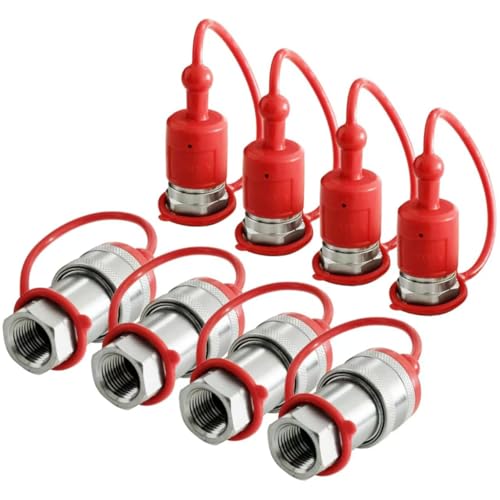 BDI Wear Parts 1/2" Ag Hydraulic ISO 5675 Quick Connect Tractor Couplers with Dust Caps Ball Valve,Ball Pioneer Style Hydraulic Quick Coupler (4SET)