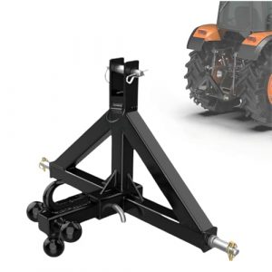 Heavy-Duty 3-Point Quick Hitch with 2" Towing Ball & Drawbar Attachment, 3PT Trailer Hitch Receiver with Hook Replacement for Kubota, John Deere Category 1 Tractors & Farm Equipment Black Mixizap