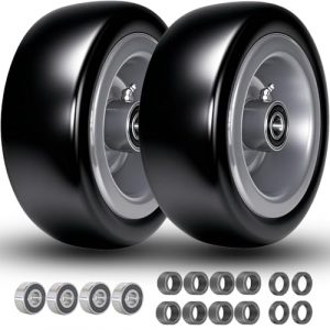 11x4.00-5" Flat Free Tires and Wheel, 11x4-5" Lawn Mower Tire, Zero Turn Front, with 3/4" Bearings, 3.4"-5.6" Centered Hub, 11x400-5 Airless Solid Smooth, 2PCS