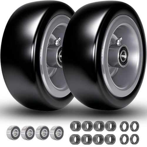 11x4.00-5" Flat Free Tires and Wheel, 11x4-5" Lawn Mower Tire, Zero Turn Front, with 3/4" Bearings, 3.4"-5.6" Centered Hub, 11x400-5 Airless Solid Smooth, 2PCS
