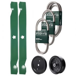 UDC Parts Mower Kit/Belt 197242 + Belt 197253 + Belt 405143 + Pulley 195945 + Pulley 532196106 + 2 Pack Blades 138971 / Fits Jonsered LT2223A2