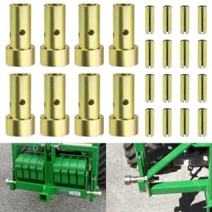 Sporthfish Quick Hitch Adapter Bushings Set Fit for Cat 1 3-Point Tractor Implements 8PCS Bushing Kit with Roll Pins, Gold