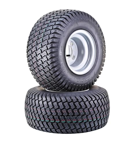 WANDA Lawn Mower Tractor Tire Wheel Assembly 18X8.5-8 4-Ply with 4 Lugs on 4" PCD Silver Wheel-13028,SET 2