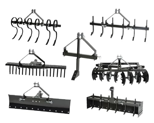 IMPACT IMPLEMENTS® 7 Piece Cat-0 Implement Package for Lawn/Garden Tractors. Includes Box Scraper, Rake, Plow, Blade, Cultivator, Scarifer, and Middle Buster for Garden, Farm and Landscape Needs.