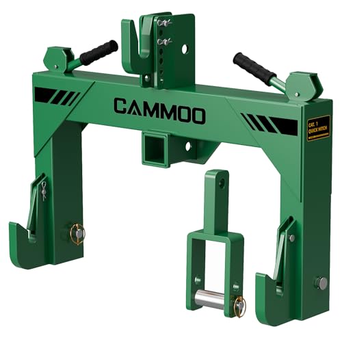 CAMMOO 3-Point Quick Hitch with 2" Receiver&Extra Versatile Adapter, Adaptation to Category 1, No Bushing Required, 3000LBS Lift Capacity, 5 Level Adjustable Bolt &Reinforcing Rib Design (Green)