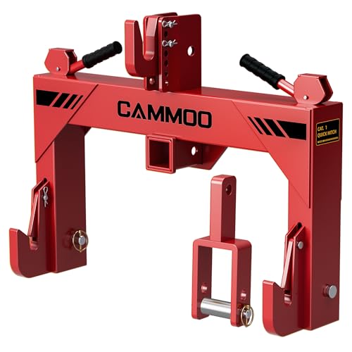 CAMMOO 3-Point Quick Hitch with 2" Receiver&Extra Versatile Adapter, Adaptation to Category 1, No Bushing Required, 3000LBS Lift Capacity, 5 Level Adjustable Bolt &Reinforcing Rib Design (Red)