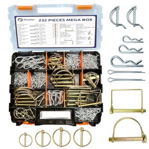 232PCS of Trailer Hitch Pins, Lynch Pins, Trailer Pins, Hair Pins, PTO Pins, R Clip Cotter Pins for Heavy Duty Trailers Accessories Tractor Attachments, Lawn Mowers, Snow Plows, Farm Equipment
