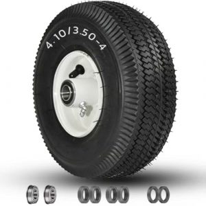 105-3471 Front Wheel and Tire Assembly, 4.10/3.50-4 Tubeless Lawn Mower Tire, 3/4" Bearing with 5/8" Extra Bearings, 4-1/4" Hub Length, Compatible with Toro TimeCutter and Exmark, 1 Pack