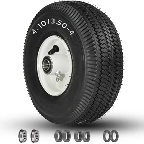 105-3471 Front Wheel and Tire Assembly, 4.10/3.50-4 Tubeless Lawn Mower Tire, 3/4" Bearing with 5/8" Extra Bearings, 4-1/4" Hub Length, Compatible with Toro TimeCutter and Exmark, 1 Pack
