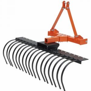 50" Landscape Rake,3 Point Hitch Tractor Rake Category-0 Cat-1 Tractor with 360 Degree Rotation,Replaceable Spring Steel Tines, Quick Mount for Clearing Brush, Raking Arenas, Soil Preparation