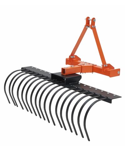 50" Landscape Rake,3 Point Hitch Tractor Rake Category-0 Cat-1 Tractor with 360 Degree Rotation,Replaceable Spring Steel Tines, Quick Mount for Clearing Brush, Raking Arenas, Soil Preparation