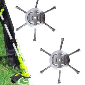 2PCS Steel Wire Grass Trimmer Head, String Trimmer Replacement Parts, Universal Brush Cutter for Lawn Mower Edging, 6 Inch Steel Wire Weed Brush Cutter Trimmer Head (6 Blades)
