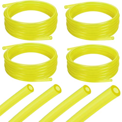 4 Sizes Premium Petrol Fuel Line Hose Tubing,4 Feet Long Each for Small Engine Chainsaw String Trimmer Blower Lawn Mower and Other Power Tools,Fit Most 2 Cycle Small Engines(Yellow 4-Piece)