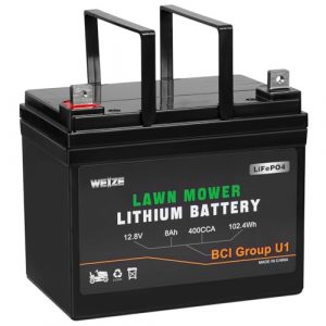 WEIZE 12.8V 8Ah Lithium Battery for Lawn Mower and Tractor, 400CCA BCI Group U1 LiFePO4 Batteries, Compatible with John Deere, Toro, Cub Cadet, and Craftsman